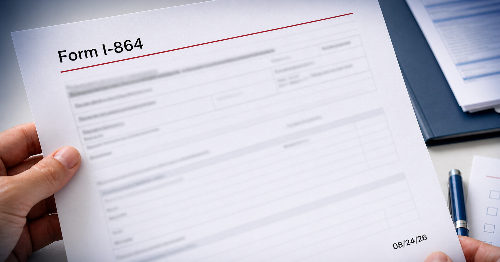 İllüstrasyon: Sponsorun 08/24/26 tarihli Form I-864 sürümünü kontrol etmesi