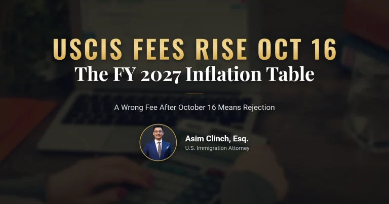 USCIS fees October 2026 table showing the new I-765, I-821 and asylum amounts effective October 16