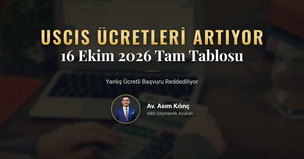 USCIS ücretleri 2027 tablosu: 16 Ekim 2026'da artan I-765, I-821 ve iltica ücretleri